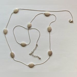 Long Silver Tone Chain Necklace with Large Silver Tone Beads
